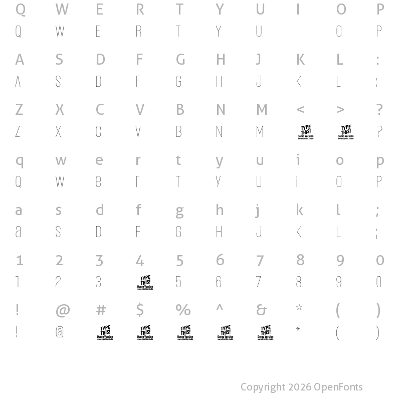 Character Map of Headlines Uni B Thin Trial