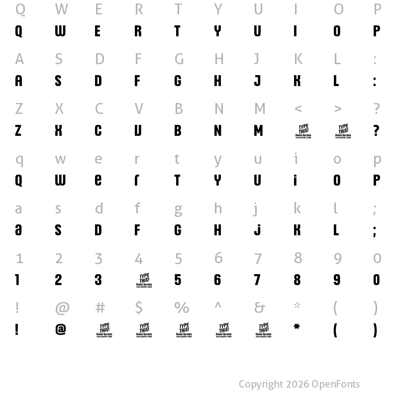 Character Map of Headlines Uni C Bold Trial