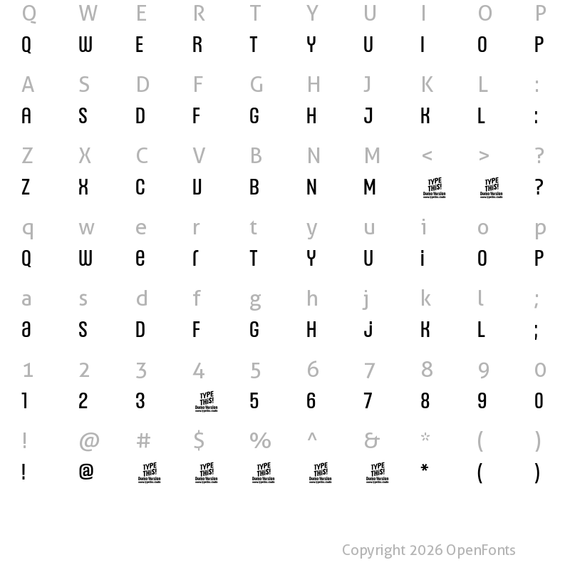 Character Map of Headlines Uni C Medium Trial