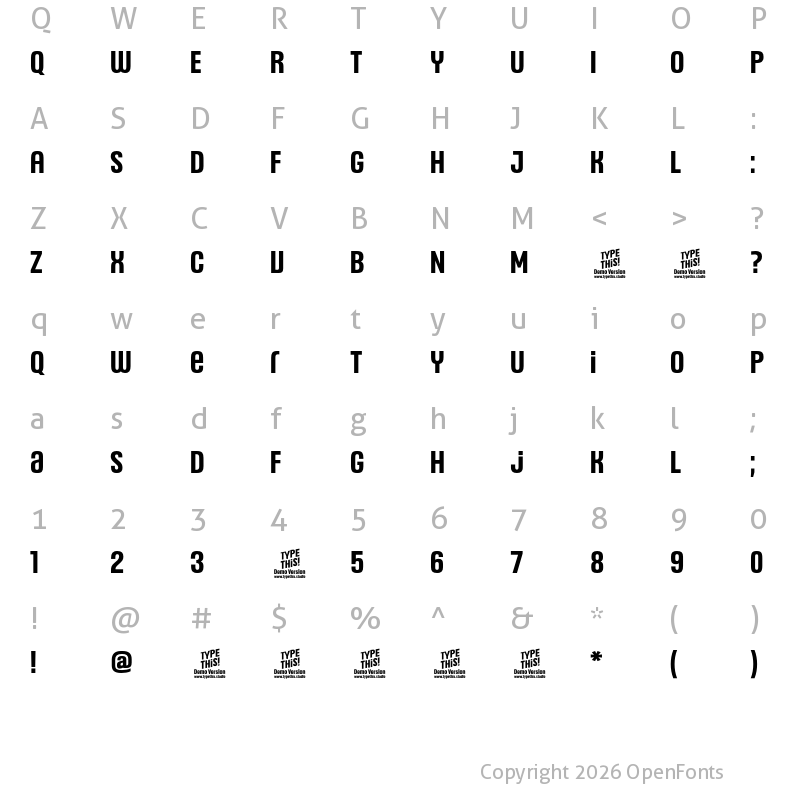 Character Map of Headlines Uni C SemiBold Trial