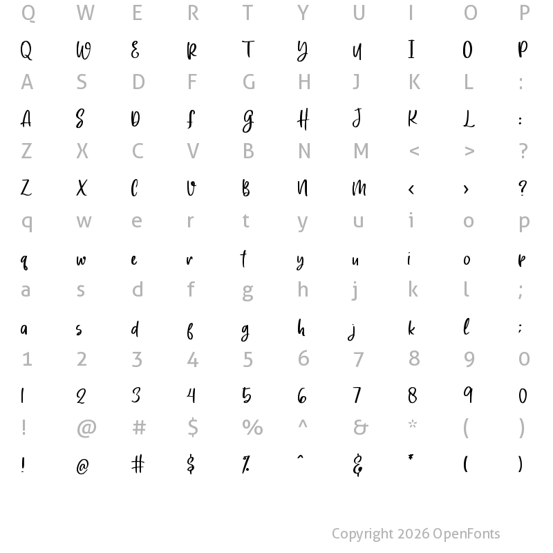 Character Map of Heart Memory Regular