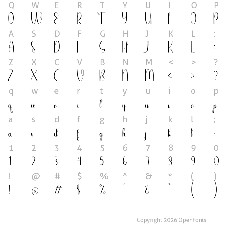 Character Map of Heartfelt Regular