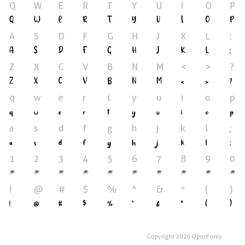 Character Map of Hearty Chintya - Personal Use Regular