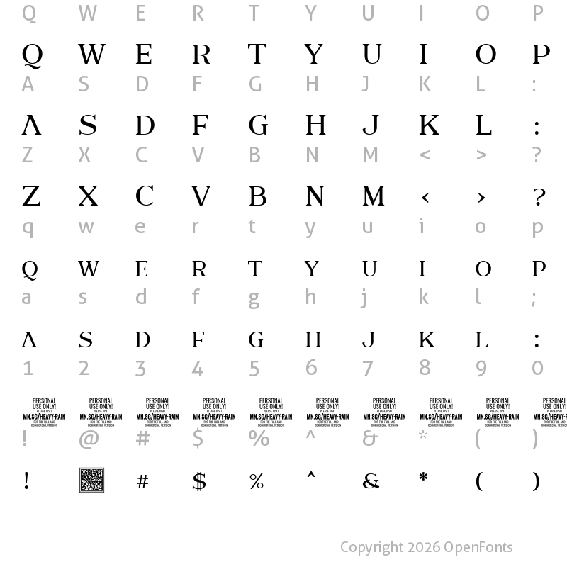 Character Map of Heavy Rain Text PERSONAL USE Regular