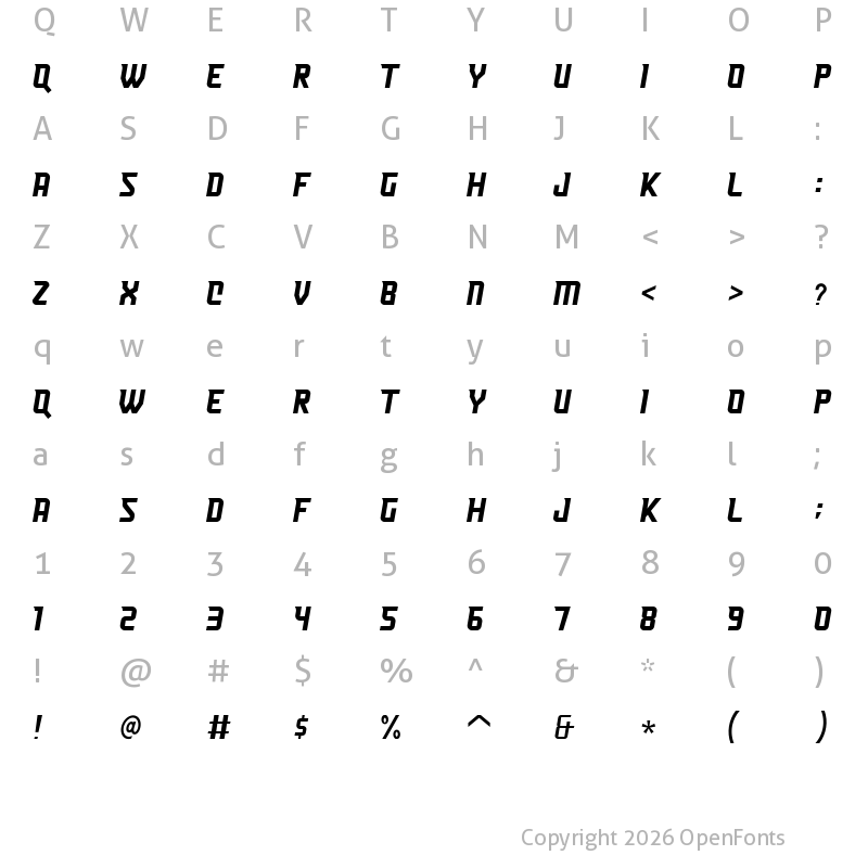 Character Map of Heist Italic