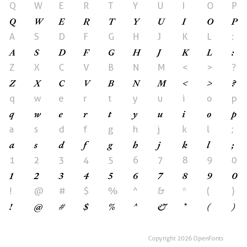 Character Map of Heldane Text Medium Italic
