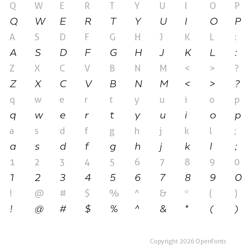 Character Map of Helios Antique Regular Italic