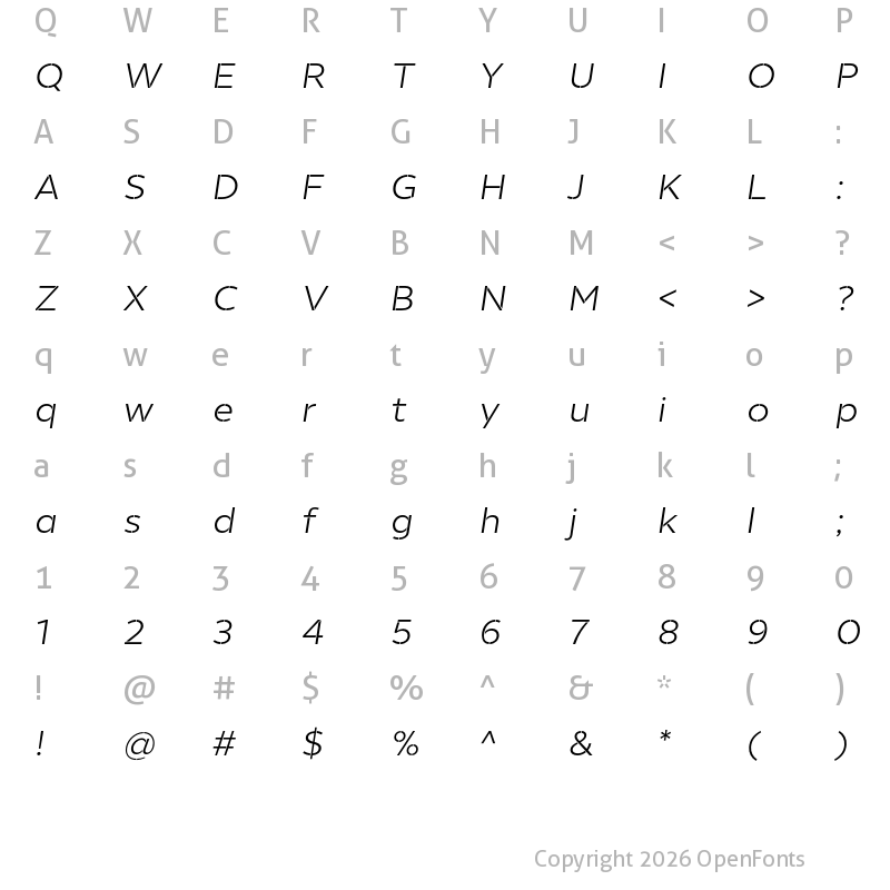Character Map of Helios Stencil Regular Italic