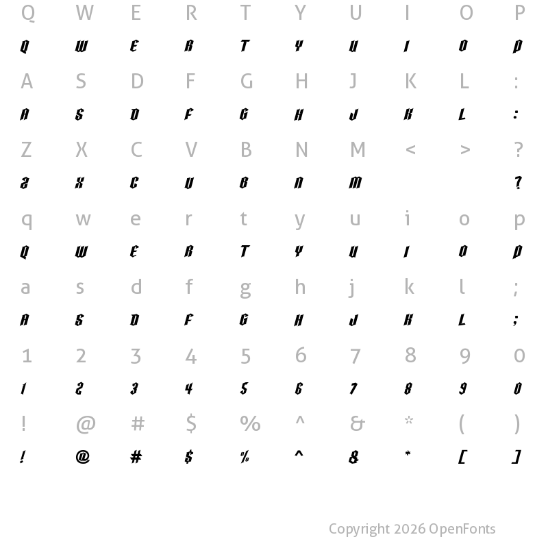 Character Map of HELLFIRE Regular