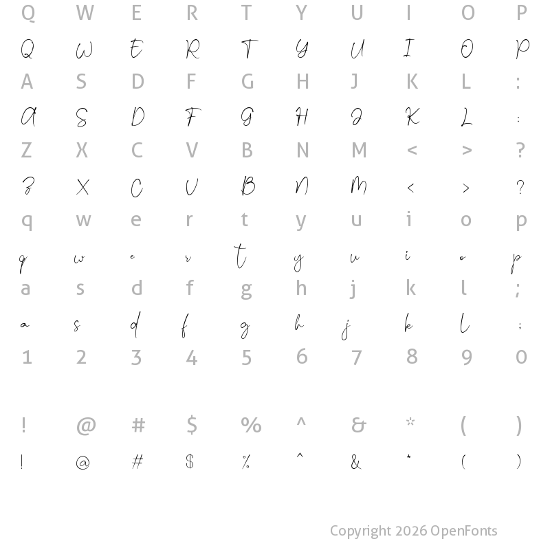 Character Map of Hello Emillia Demo Regular