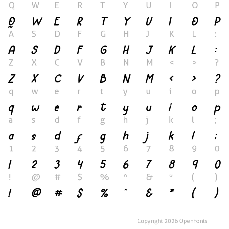 Character Map of HELLO GIRAFFE Italic