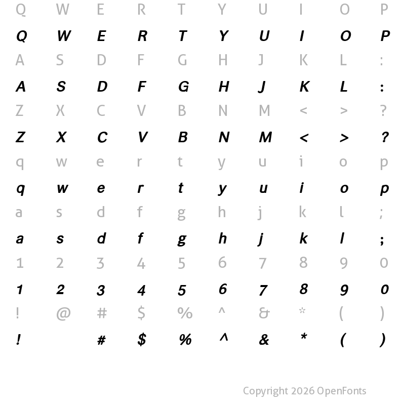 Character Map of helvari Bold Italic