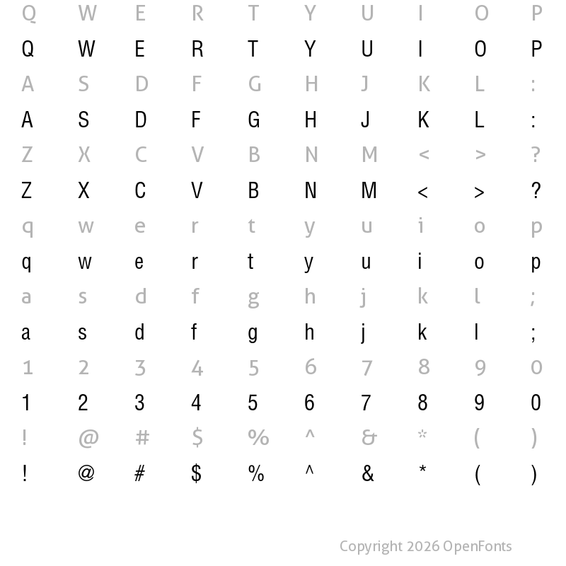 Character Map of Helvetica Condensed Medium