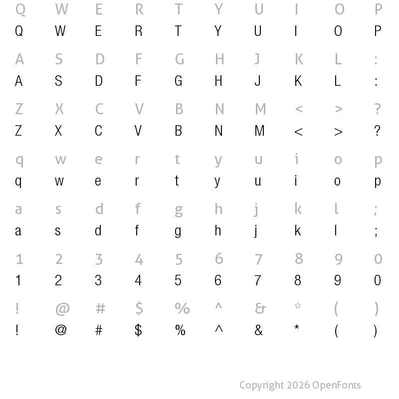 Character Map of Helvetica Neue LT Std 47 Light Condensed