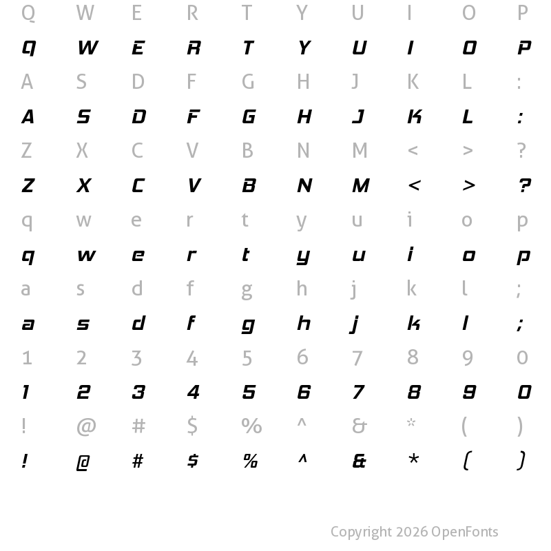 Character Map of Hemi Head Bold Italic