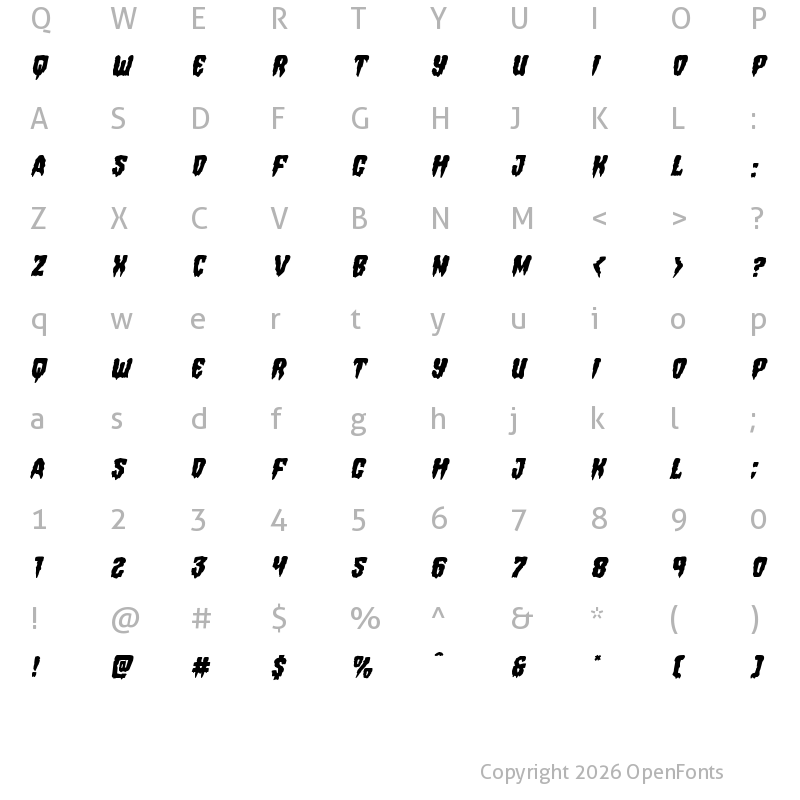 Character Map of Hemogoblin Staggered Italic Italic