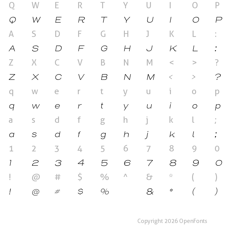 Character Map of Henderson Sans Basic ExtraLight Italic