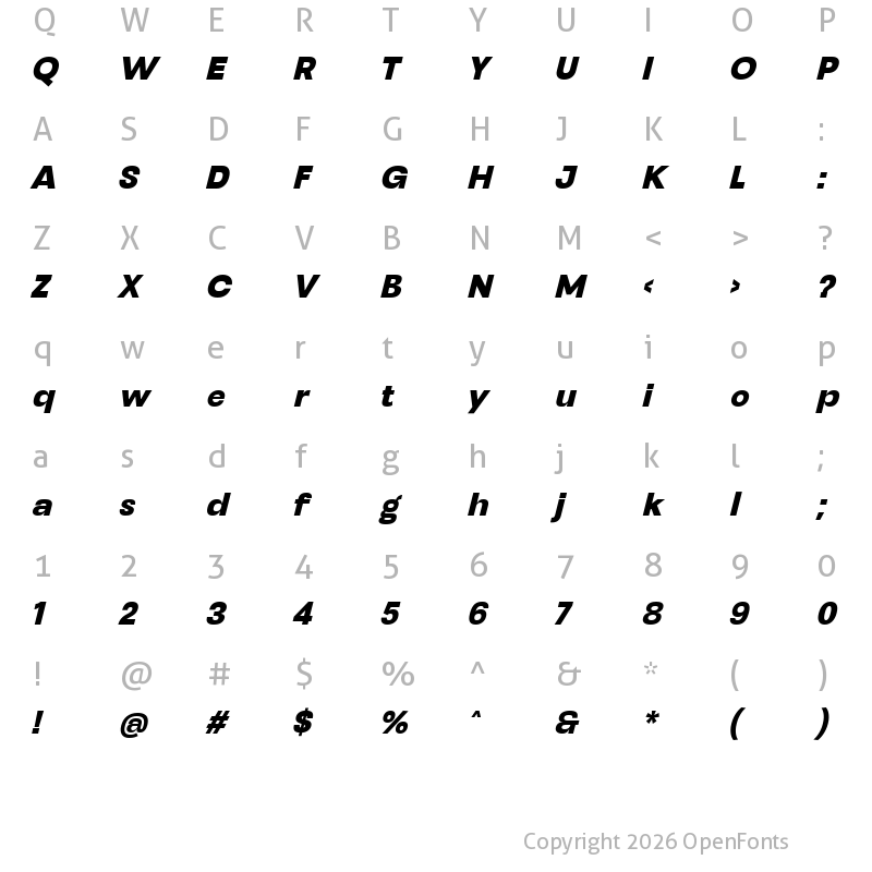 Character Map of Henju ExtraBlack