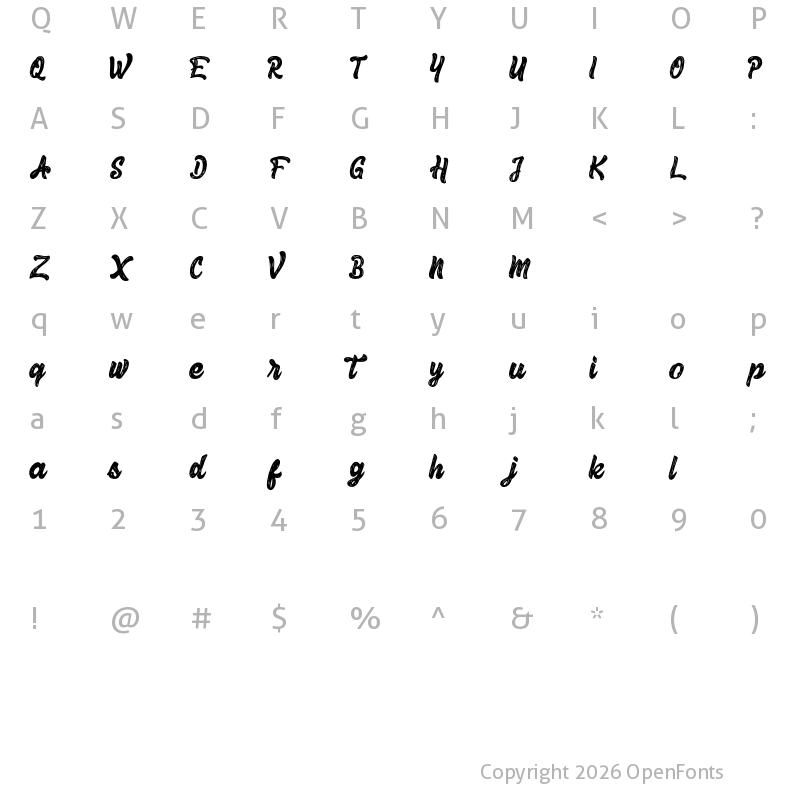 Character Map of Herey Script Free Version Regular