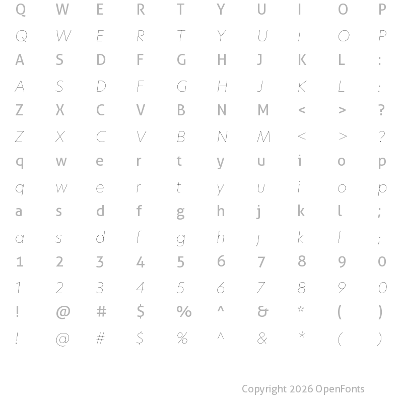 Character Map of Hero New Hairline Italic