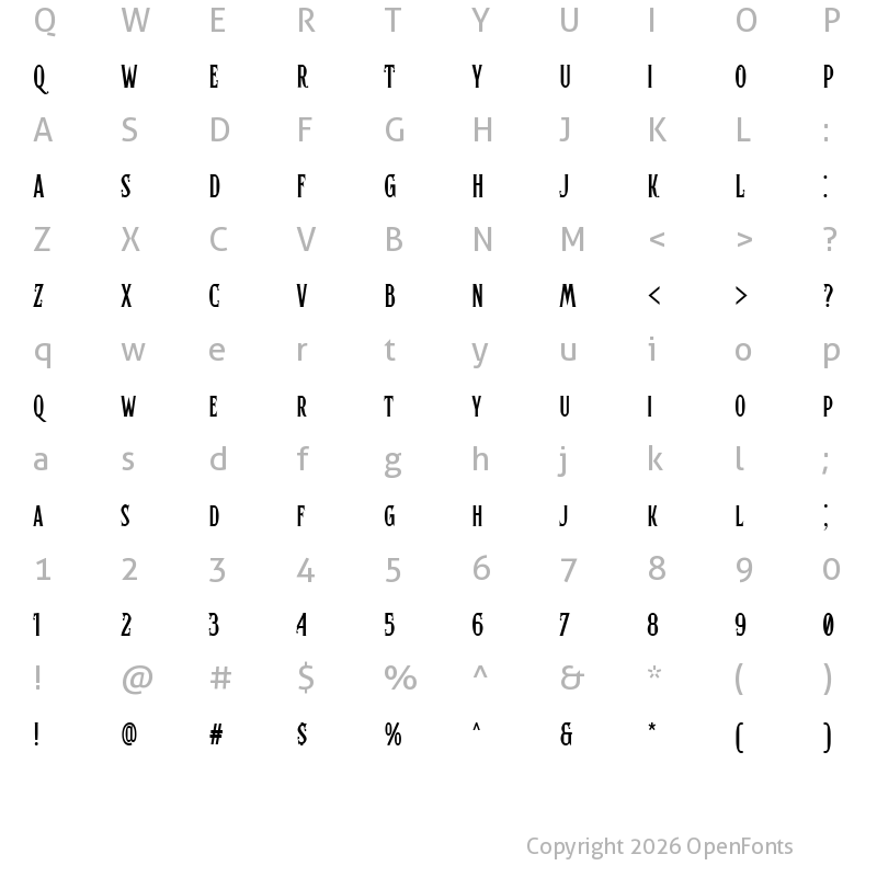 Character Map of Hertical Serif Demo