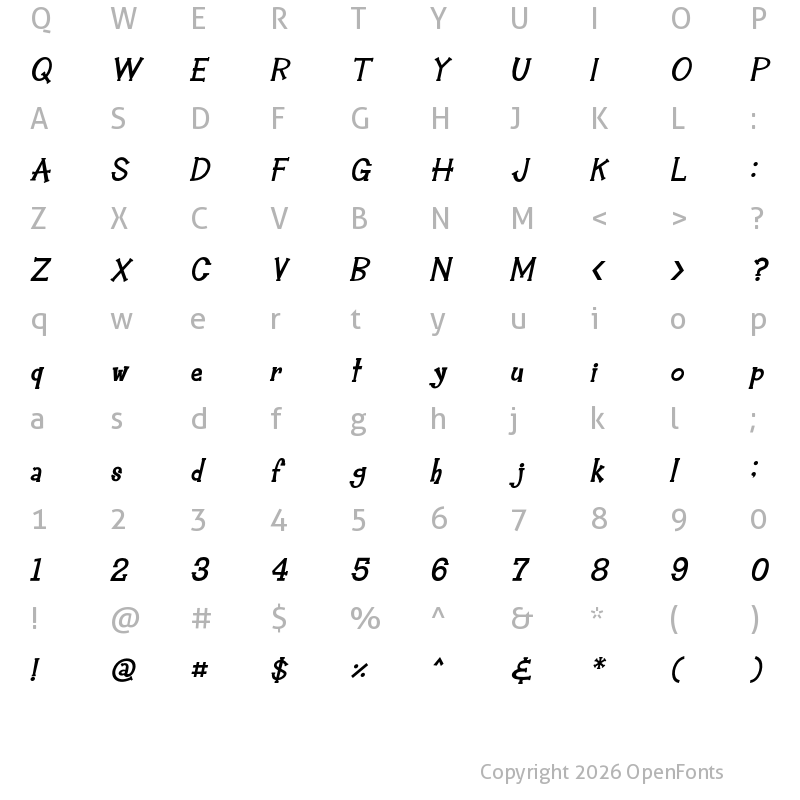 Character Map of Hey Alfred Italic