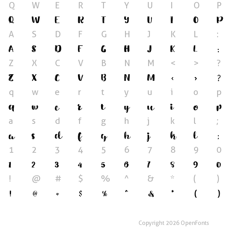 Character Map of Hey Betty Regular