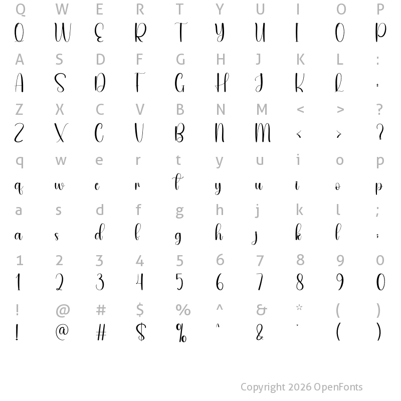 Character Map of Heycute Regular