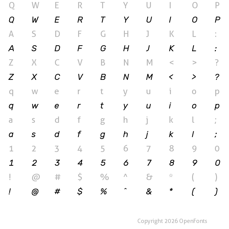 Character Map of Hezaedrus Italic