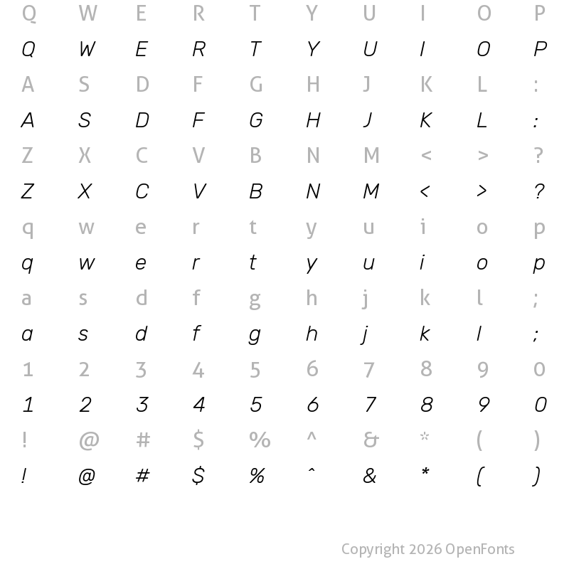 Character Map of Hezaedrus Light Italic