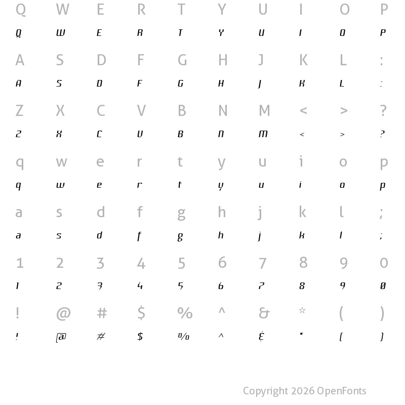 Character Map of Hhenum Italic