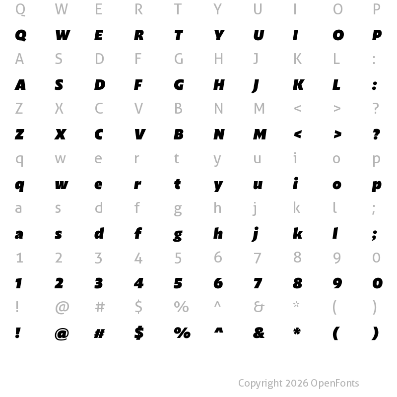 Character Map of Highgate Black Italic