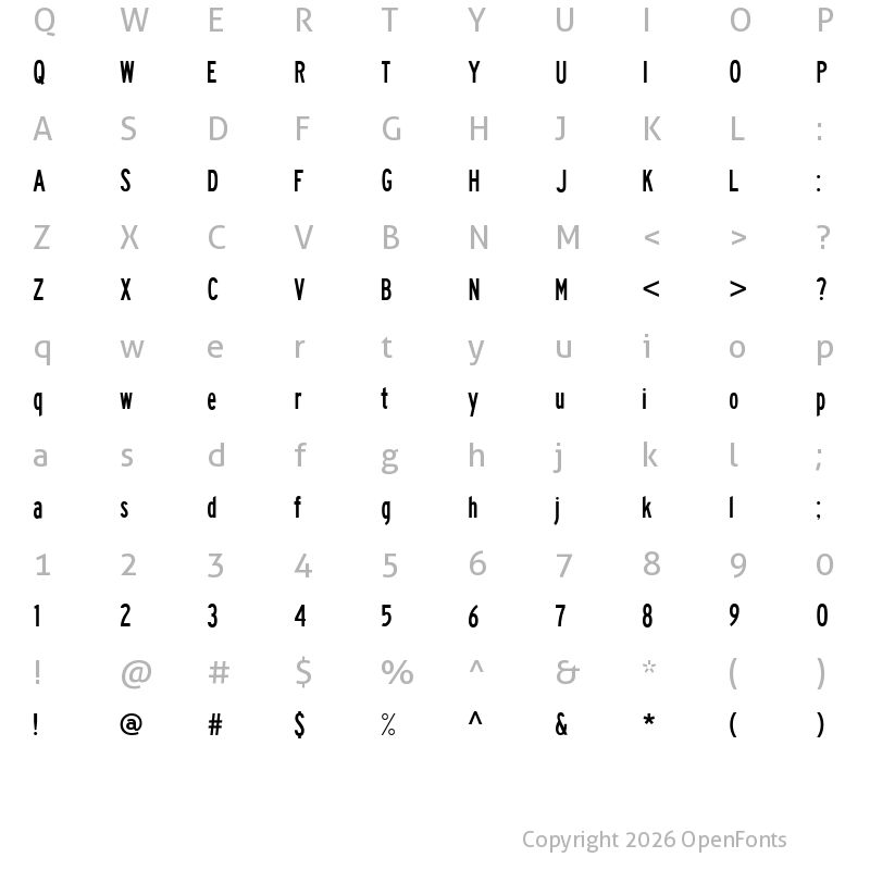 Character Map of Highway Gothic Condensed Regular