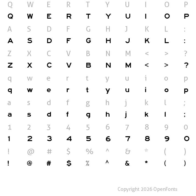 Character Map of Highway Gothic Expanded Regular