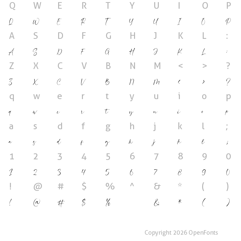 Character Map of Hillary Kimber Regular