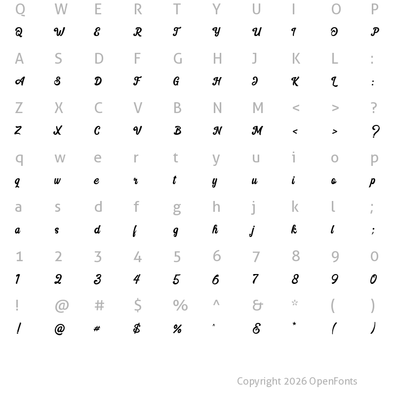 Character Map of Hilton Script Regular