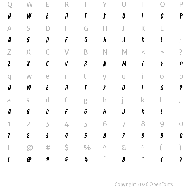 Character Map of Hitchblock Rotalic Italic