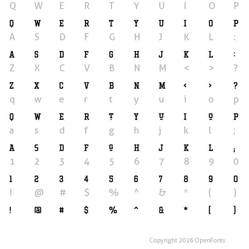 Character Map of Hockeynight Serif Medium
