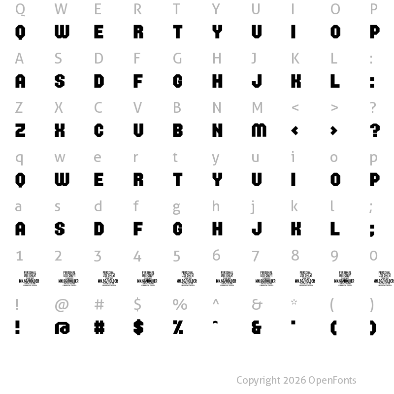 Character Map of Holder Bold PERSONAL USE ONLY Regular