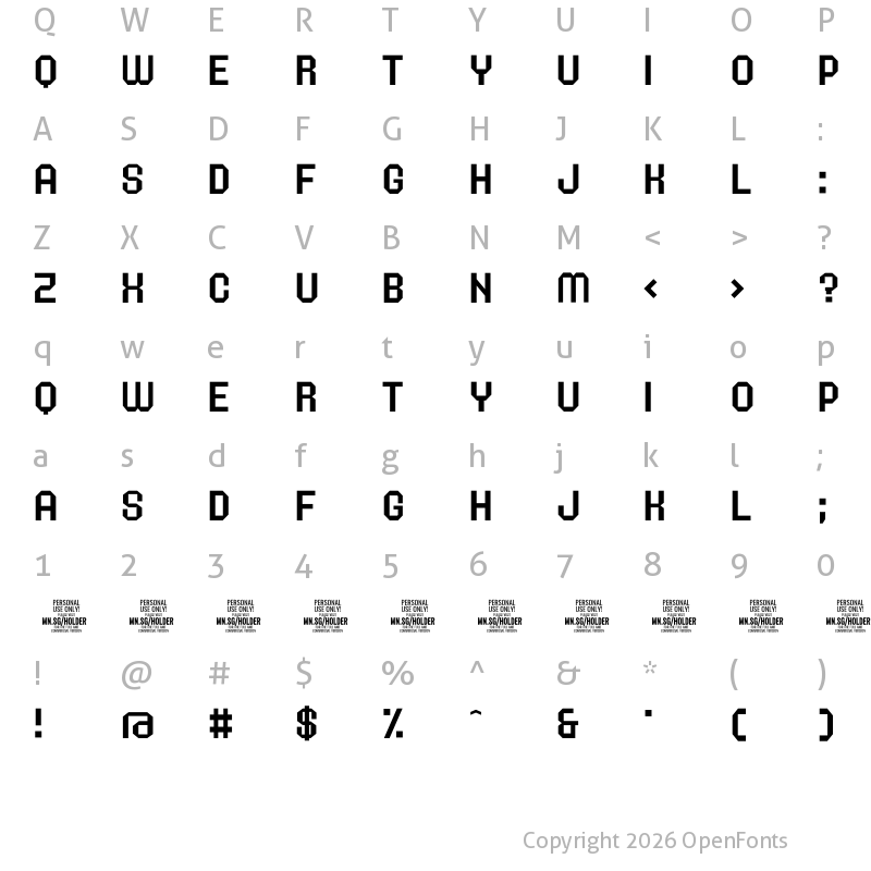 Character Map of Holder Light PERSONAL USE ONLY Regular