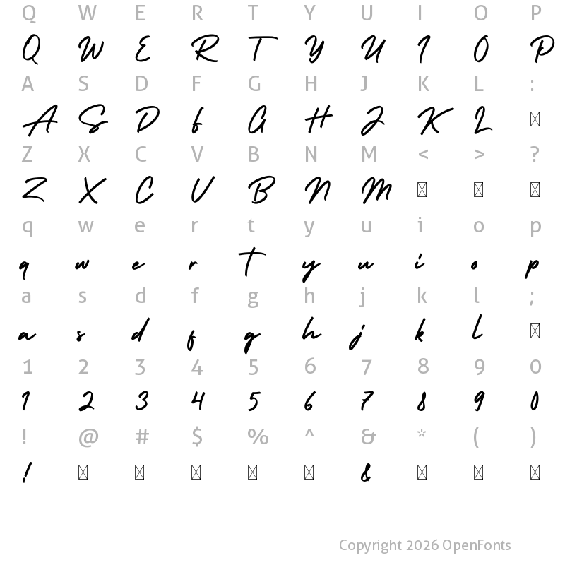 Character Map of HolidayFree Regular