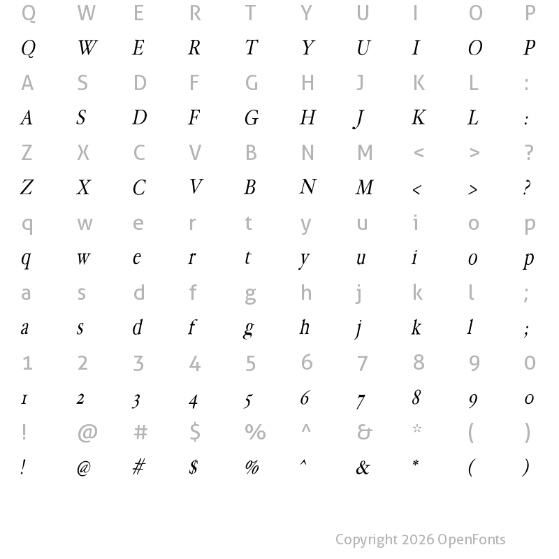 Character Map of HollaMediaeval Medium Italic