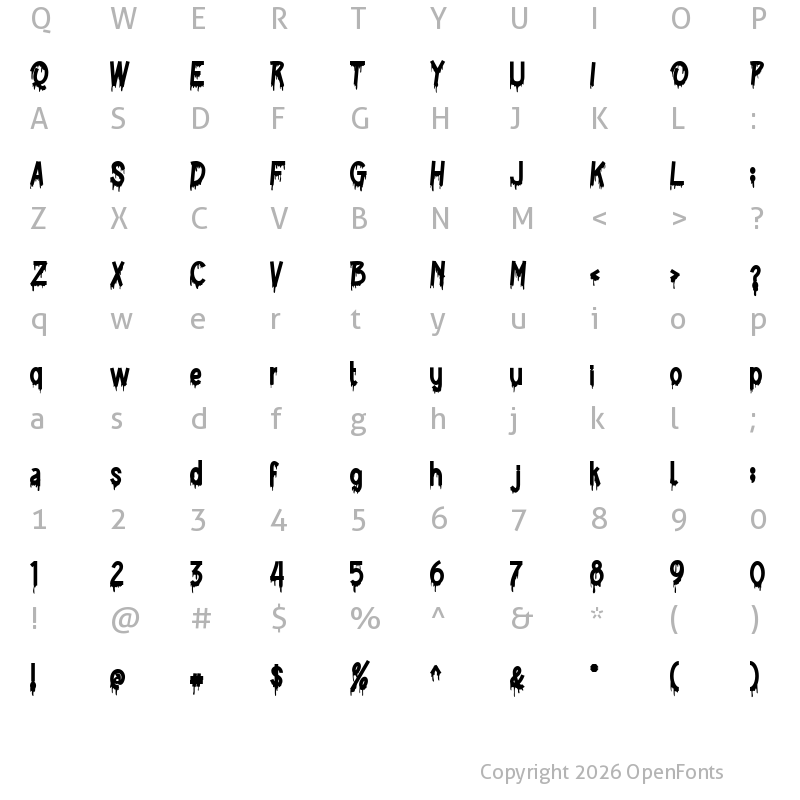 Character Map of Holy Blood Regular