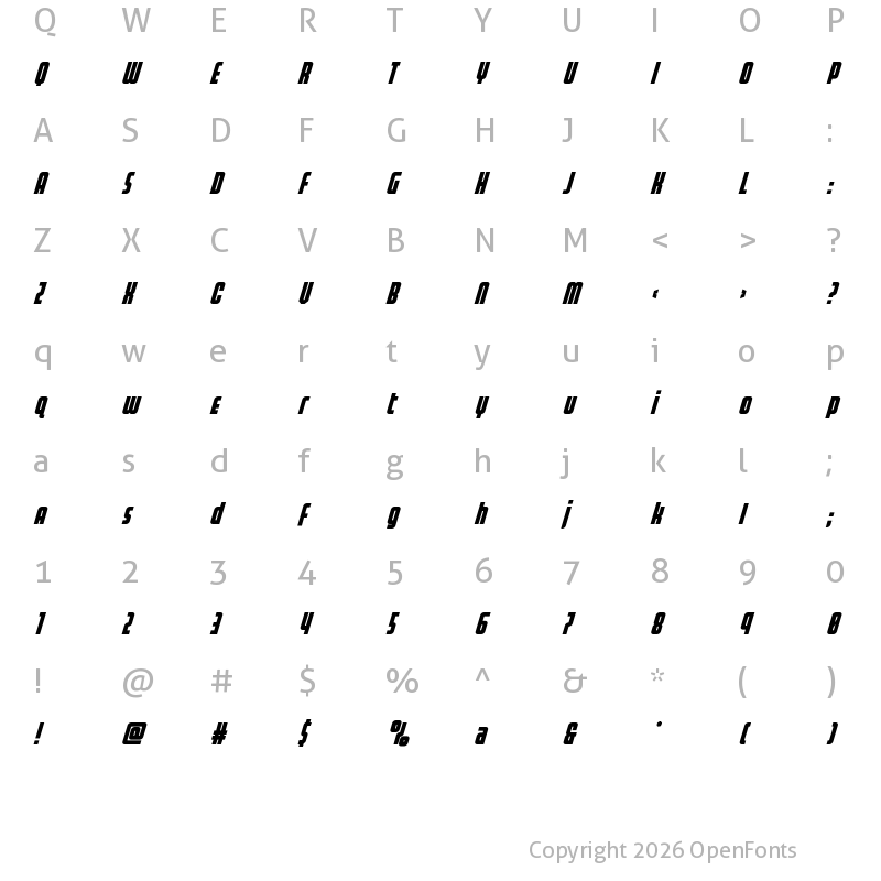 Character Map of Homelander Super-Italic Regular