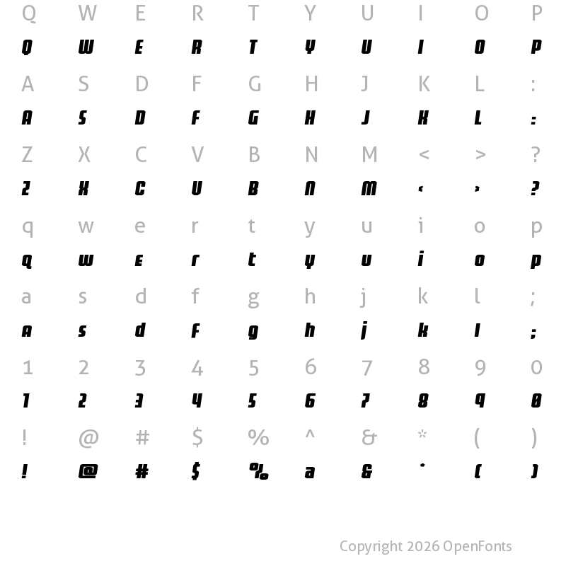 Character Map of Homelander Wide Semi-Italic Regular