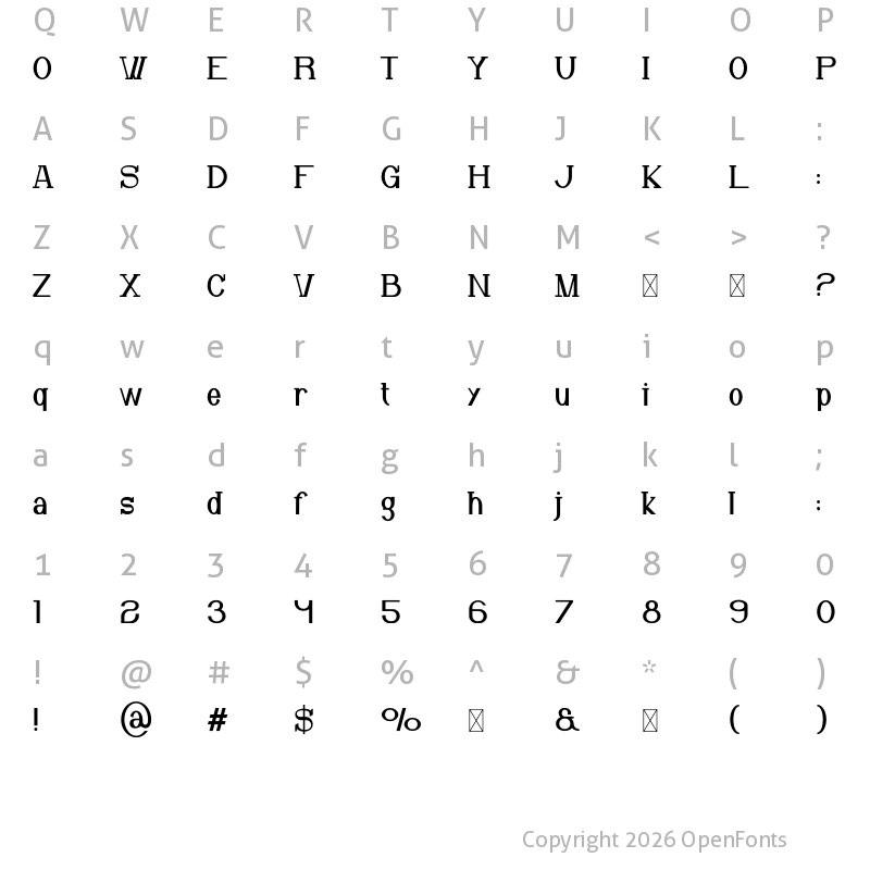 Character Map of Homestag Regular