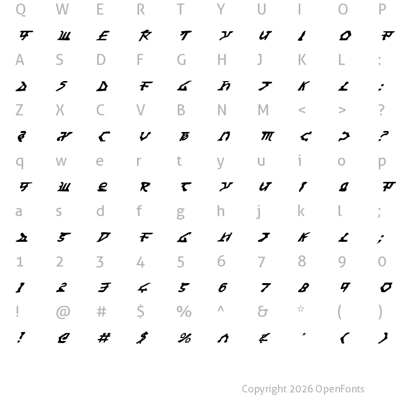 Character Map of Homeworld Translator Italic Italic