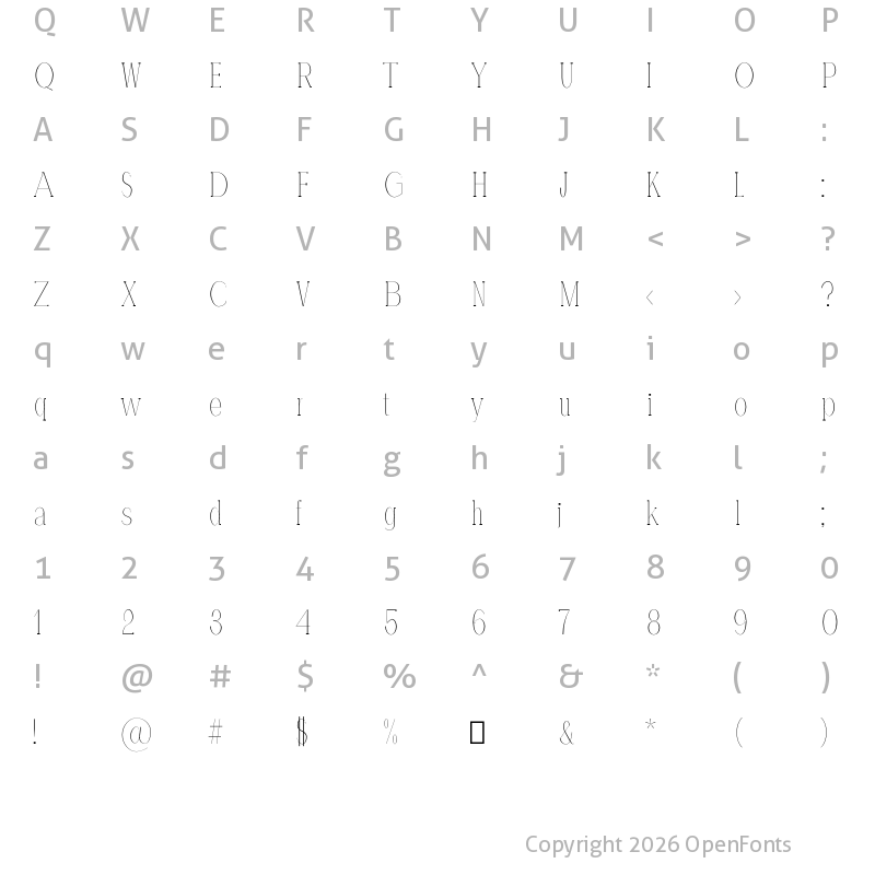 Character Map of Hommer Thin