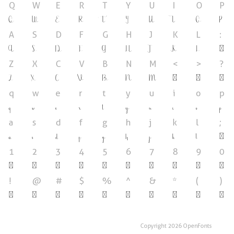 Character Map of HopeLand Demo Regular