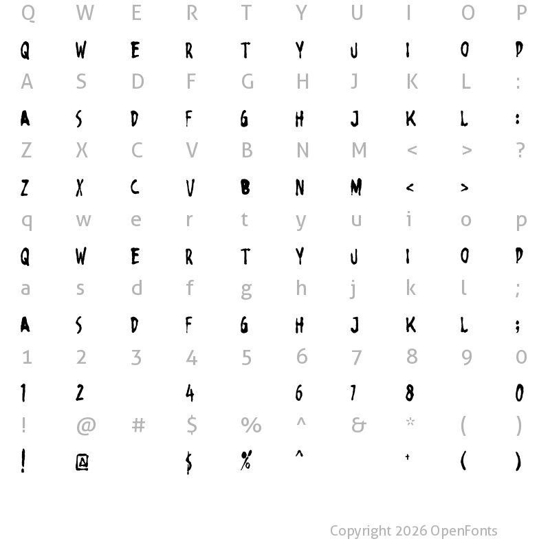 Character Map of Horror Brush Regular